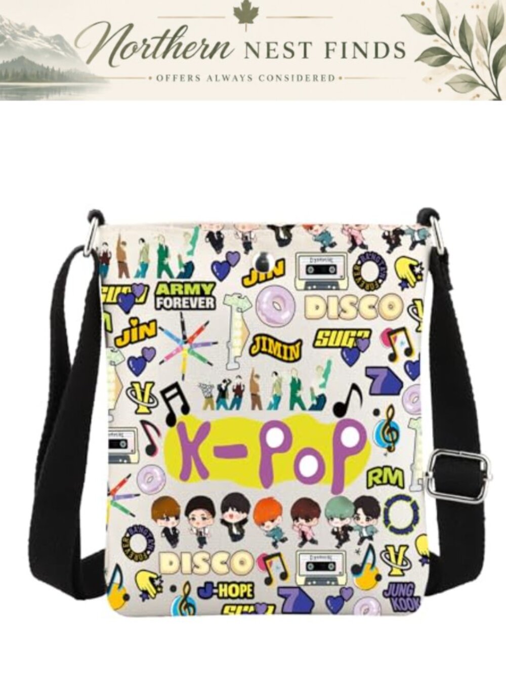 Canvas Crossbody Bag K-Pop Sling Mini Unisex Adjustable Strap